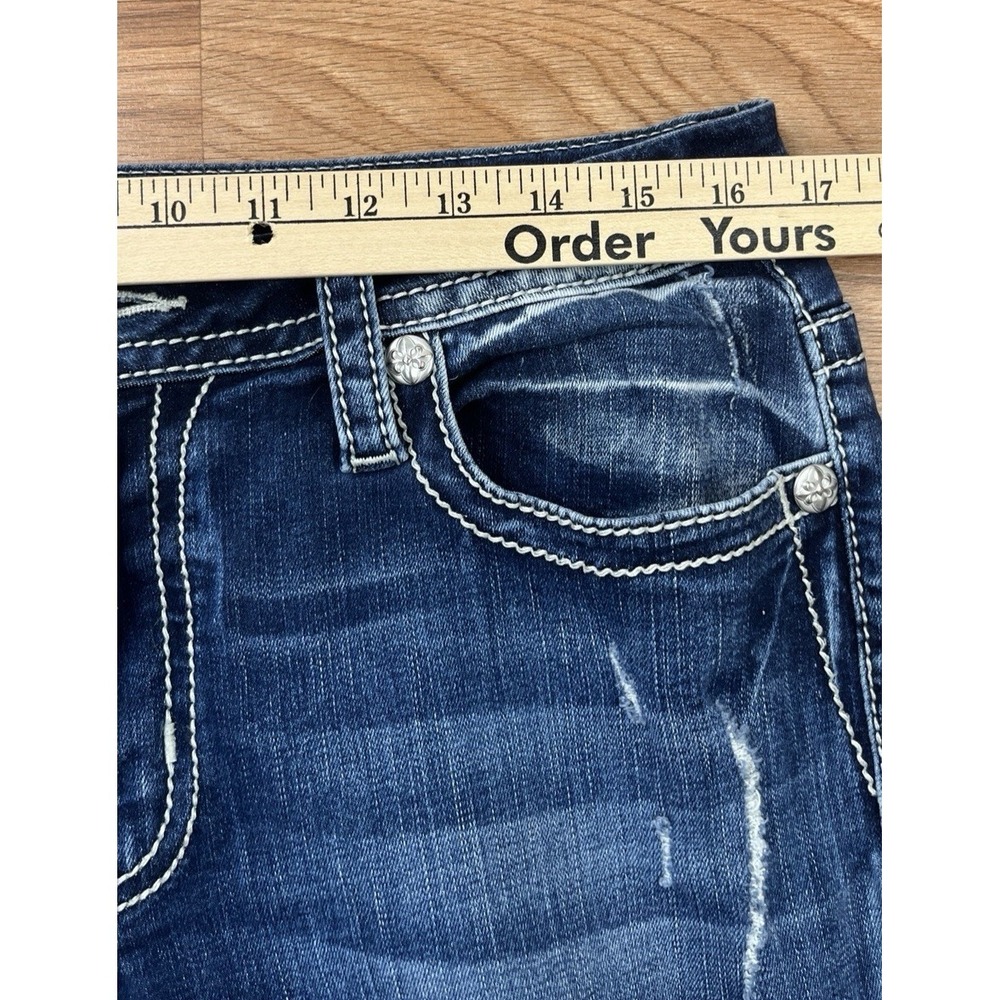 Miss Me Curvy Crop Denim Jeans Size 31 Distressed Leopard Blingy Pockets - Picture 7 of 13